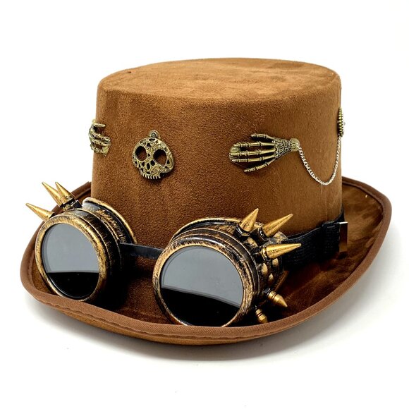 Steampunk Top Hat Metallic Scientist Time Traveler Halloween Costume Cosplay Hat - Picture 1 of 6